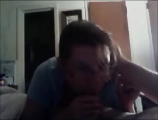 Horny girl gives her stud a cute swallowing job 