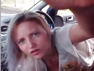 lovely blondy doggied in the car 