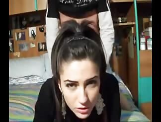 Fine brunette babe gets her cunt pumped by her horny BF 