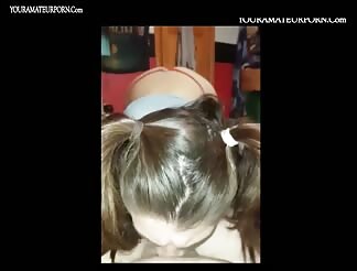 Hot brunette slut deepthroating her boyfriend