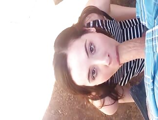 Blowing a fat cock with a facial outdoors