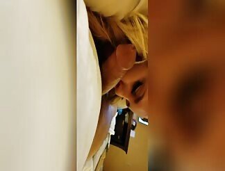 Beautiful blonde girlfriend gives a wet blowjob POV