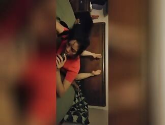 Cute barefoot girl enjoys sucking black cock