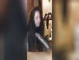 Curly brunette gags on a BBC before being railed