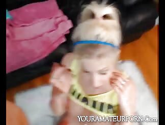 Skinny blonde with big tits pounded after giving head