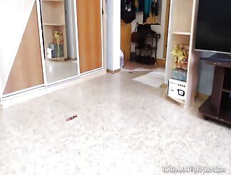 Chubby girl gets cum on her face on a webcam