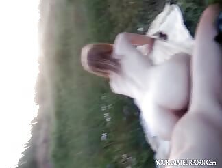 Slim young babe doggy styled outdoor