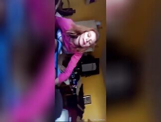 Slutty girl gags on dick and sucks it