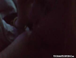 Cum hungry slut sucks him off in the dark 