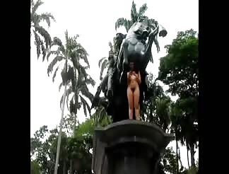 Naked on a public statue