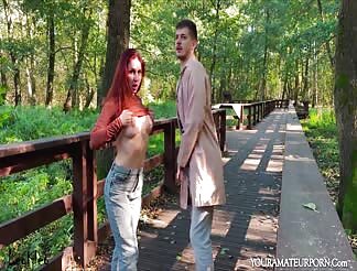Forest sex with a gorgeous redhead girl 