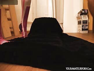 Masked busty babe chockes while deepthroating