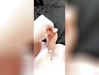 Huge dildo stretching her pussy 