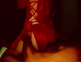 Amateur Brunette in Satin Lingerie Riding Cock