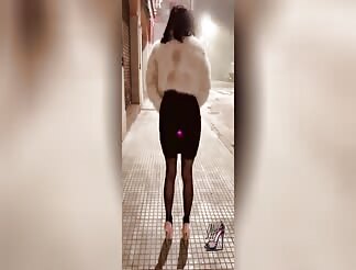 hot italian wife with anal plug in public