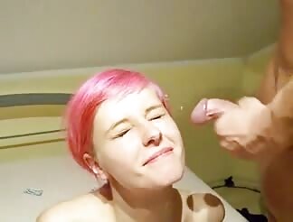 Adorable broad gets warm bukkake on face 